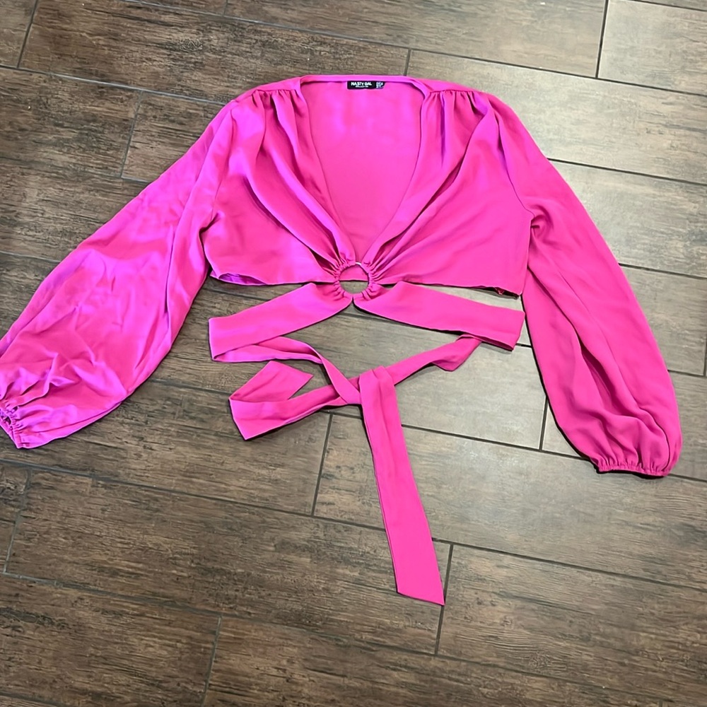 Pink tie blouse